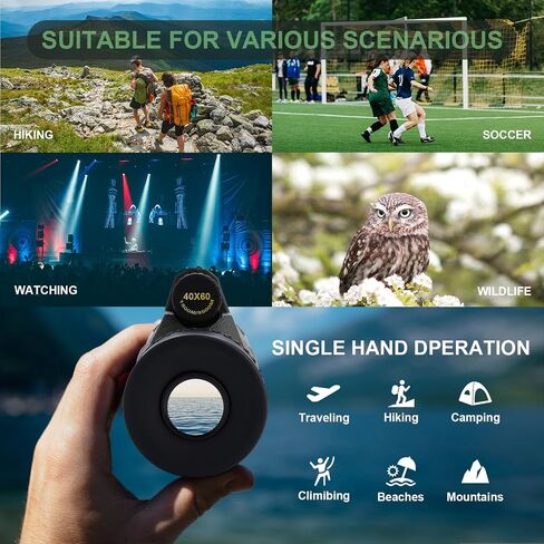 40X60 High Power Monocular Telescope with Smartphone Adapter Tripod Travel Bag, Larger Vision Monoculars for Adults with BAK4 Prism & FMC Lens, Suitable for Bird Watching Hunting Hiking Camping Green in Saudi Arabia