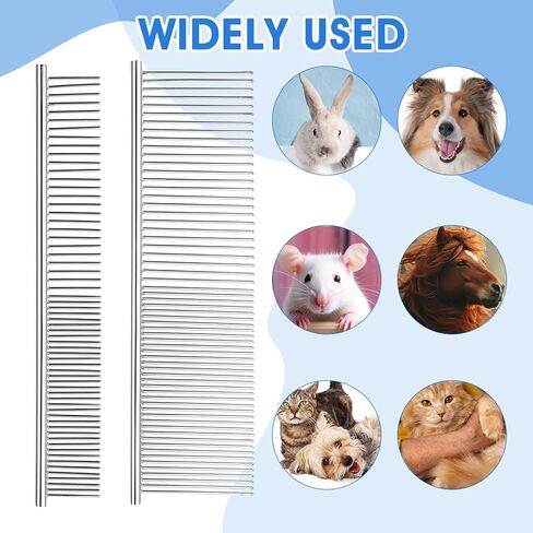 قطعتان من مشط الفولاذ المقاوم للصدأ للكلاب والقطط، 2.16 بوصة/1.18 بوصة، أسنان مستديرة وغير قابلة للانزلاق، أمشاط حلاقة احترافية للعقد والحصائر وإزالة الشعر السائب - للكلاب ذات الشعر الطويل والقطط والحيوانات الأليفة الأخرى in Kuwait
