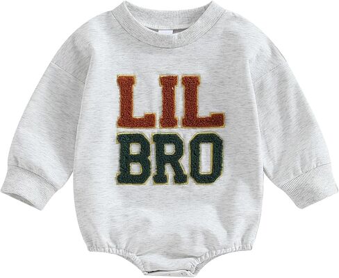 allshope Newborn Baby Boy Fall Outfit Romper Lil Bro Embroidery Long Sleeve Jumpsuit Bodysuit Infant Winter Clothes in Kuwait