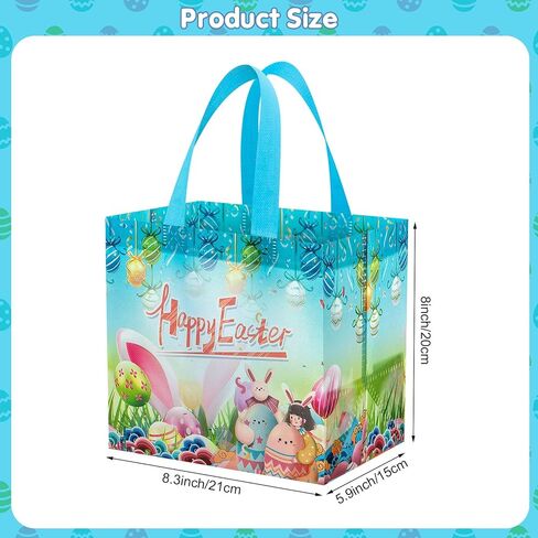 6 عبوات من حقائب هدايا عيد الفصح السعيدة بمقابض - حقيبة صيد بيض عيد الفصح قابلة لإعادة الاستخدام، حقائب هدايا عيد الفصح غير المنسوجة متعددة الوظائف لتغليف هدايا عيد الفصح، هدايا ومستلزمات الحفلات، 8.3 × 8 × 5.9 بوصة in Kuwait