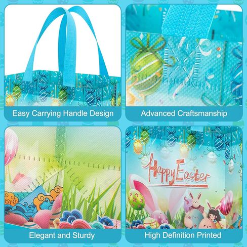 6 عبوات من حقائب هدايا عيد الفصح السعيدة بمقابض - حقيبة صيد بيض عيد الفصح قابلة لإعادة الاستخدام، حقائب هدايا عيد الفصح غير المنسوجة متعددة الوظائف لتغليف هدايا عيد الفصح، هدايا ومستلزمات الحفلات، 8.3 × 8 × 5.9 بوصة in Kuwait