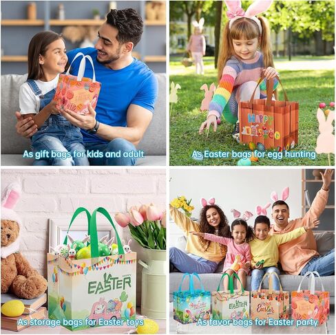 6 عبوات من حقائب هدايا عيد الفصح السعيدة بمقابض - حقيبة صيد بيض عيد الفصح قابلة لإعادة الاستخدام، حقائب هدايا عيد الفصح غير المنسوجة متعددة الوظائف لتغليف هدايا عيد الفصح، هدايا ومستلزمات الحفلات، 8.3 × 8 × 5.9 بوصة in Kuwait