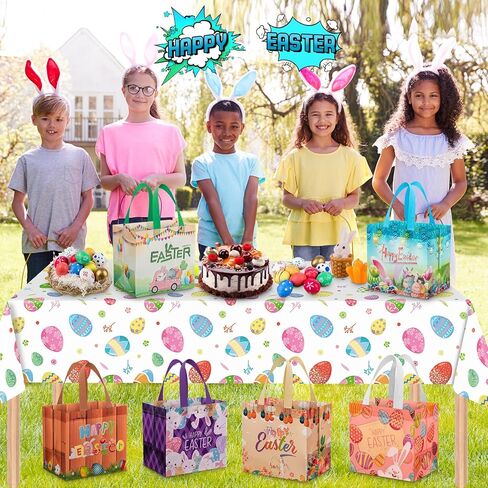 6 عبوات من حقائب هدايا عيد الفصح السعيدة بمقابض - حقيبة صيد بيض عيد الفصح قابلة لإعادة الاستخدام، حقائب هدايا عيد الفصح غير المنسوجة متعددة الوظائف لتغليف هدايا عيد الفصح، هدايا ومستلزمات الحفلات، 8.3 × 8 × 5.9 بوصة in Kuwait