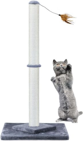 HUTPET بطول 34 بوصة لخدش القطط بقاعدة مزدوجة وتصميم معزز، وأشجار خدش السيزال مع ألعاب ريش للقطط الداخلية (بيج) in Kuwait