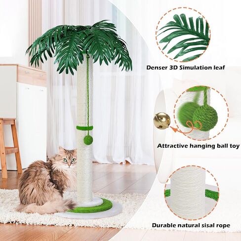 عمود خدش للقطط، بطول 91.44 سم مع حبل سيزال للقطط الداخلية البالغة والقطط الصغيرة، عمود خدش لطيف على شكل شجرة قطط مع كرات متدلية in Kuwait