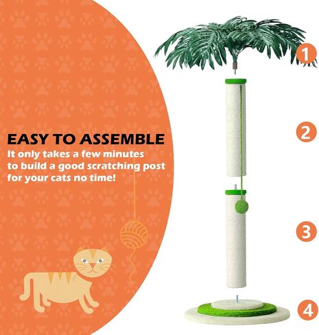 عمود خدش للقطط، بطول 91.44 سم مع حبل سيزال للقطط الداخلية البالغة والقطط الصغيرة، عمود خدش لطيف على شكل شجرة قطط مع كرات متدلية in Kuwait