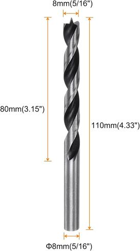 HARFINGTON 5pcs Brad Point Drill Bits 8mm (5/16") Dia Straight Round Shank Metric Brad Point Spiral Twist Drill Bits for Softwood Hardwood Plywood Plastic Rubber, Silver Tone in Saudi Arabia