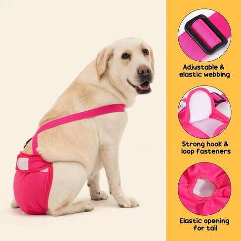 3 Pack Avont Washable Female Dog Diaper with Suspender, Reusable Girl Doggie Diapers for Small Medium Large Doggy in Heat Cycle Period Incontinence -L in Saudi Arabia