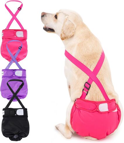 3 Pack Avont Washable Female Dog Diaper with Suspender, Reusable Girl Doggie Diapers for Small Medium Large Doggy in Heat Cycle Period Incontinence -L in Saudi Arabia