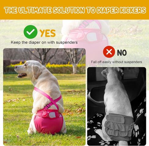 3 Pack Avont Washable Female Dog Diaper with Suspender, Reusable Girl Doggie Diapers for Small Medium Large Doggy in Heat Cycle Period Incontinence -L in Saudi Arabia