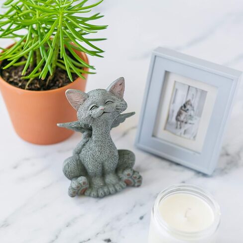 Bereavement Memorial Grey Cat Angel Figurine with Angel Wings Cat Loss Sympathy Gift - Happy Cat Collection - Cat Bereavement Gifts, Cat Memorial, Cat Loss Gifts, Cat Lover Gifts in Saudi Arabia