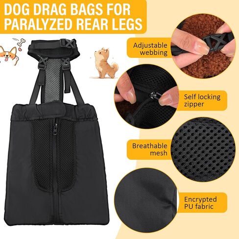 4 Pcs Dog Drag Bags for Paralyzed Rear Legs Adjustable Disabled Pets Drag Bag Breathable Pet Injuries Protection Bag Outdoor Indoor Dog Wheelchair Alternative Protects Chest Limb (Medium) in Kuwait