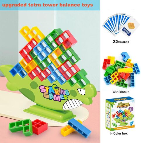 لعبة VOMYOZB 48 قطعة من لعبة مكعبات تكديس برج تيترا، ألعاب لوحية للاعبين + ألعاب عائلية، ألعاب لوحية للحفلات للأطفال والكبار، لعبة برج بناء الفريق. in Kuwait