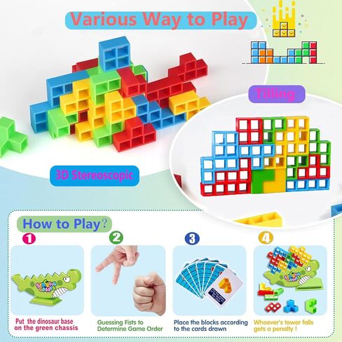 لعبة VOMYOZB 48 قطعة من لعبة مكعبات تكديس برج تيترا، ألعاب لوحية للاعبين + ألعاب عائلية، ألعاب لوحية للحفلات للأطفال والكبار، لعبة برج بناء الفريق. in Kuwait