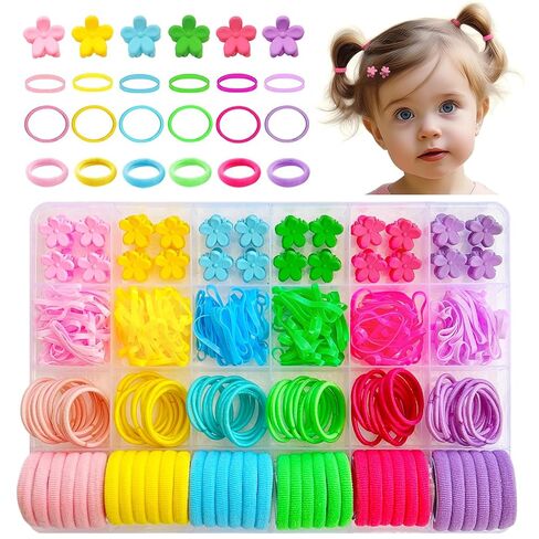 300 قطعة من إكسسوارات شعر الفتيات الصغيرات من EleMirsa، 6 مشابك مخالب صغيرة على شكل زهرة متعددة الألوان، ربطات شعر للأطفال، أربطة مطاطية صغيرة للأصابع، أشرطة مطاطية للشعر للفتيات الصغيرات والأطفال الصغار in Kuwait