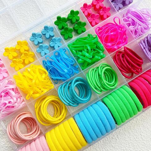 300 قطعة من إكسسوارات شعر الفتيات الصغيرات من EleMirsa، 6 مشابك مخالب صغيرة على شكل زهرة متعددة الألوان، ربطات شعر للأطفال، أربطة مطاطية صغيرة للأصابع، أشرطة مطاطية للشعر للفتيات الصغيرات والأطفال الصغار in Kuwait