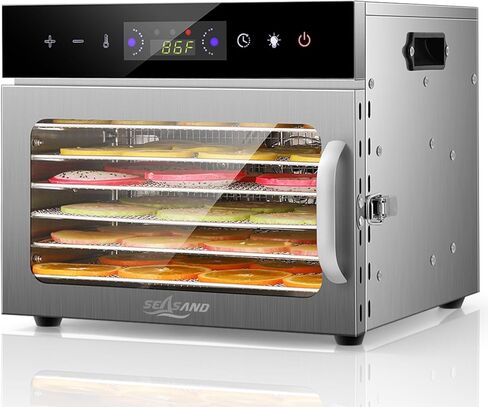 SEASAND Food Dehydrator Machine | 6 Stainless Steel Trays, Independently Control Temperature And Time, Rear-Mounted Fan, 24 Hours Timer - Used For Vegetables, Fruits, Meat, Pet Food in Saudi Arabia