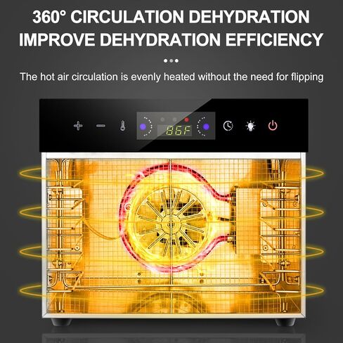 SEASAND Food Dehydrator Machine | 6 Stainless Steel Trays, Independently Control Temperature And Time, Rear-Mounted Fan, 24 Hours Timer - Used For Vegetables, Fruits, Meat, Pet Food in Saudi Arabia