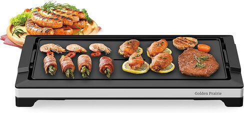 شواية كهربائية داخلية بدون دخان، شواية مسطحة، شواية شواء سريعة التسخين بقدرة 1800 وات، طبق طبخ كبير غير لاصق، 5 مستويات درجة حرارة قابلة للتعديل، قابلة للفصل وآمنة للاستخدام في غسالة الأطباق، مقابض باردة الملمس، أسود in Kuwait