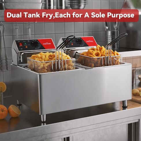 CROSSON ETL Listed 15Lbs Electric Deep Fryer with No-Assembling-Needed Solid Basket,Lid and Height Adjustable Legs for Restaurant Use,120V/1800W Commercial 8L Countertop Deep Fryer in Saudi Arabia