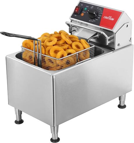 CROSSON ETL Listed 15Lbs Electric Deep Fryer with No-Assembling-Needed Solid Basket,Lid and Height Adjustable Legs for Restaurant Use,120V/1800W Commercial 8L Countertop Deep Fryer in Saudi Arabia