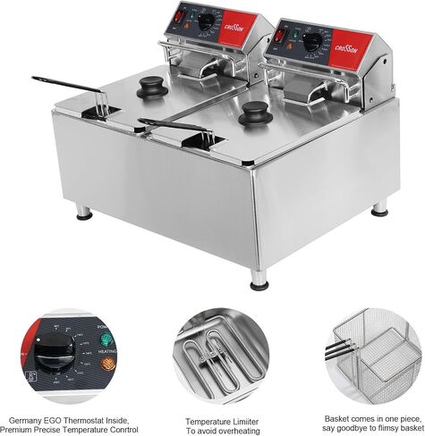 CROSSON ETL Listed 15Lbs Electric Deep Fryer with No-Assembling-Needed Solid Basket,Lid and Height Adjustable Legs for Restaurant Use,120V/1800W Commercial 8L Countertop Deep Fryer in Saudi Arabia