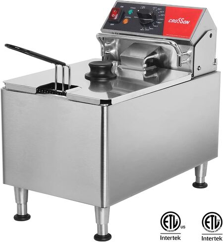 CROSSON ETL Listed 15Lbs Electric Deep Fryer with No-Assembling-Needed Solid Basket,Lid and Height Adjustable Legs for Restaurant Use,120V/1800W Commercial 8L Countertop Deep Fryer in Saudi Arabia
