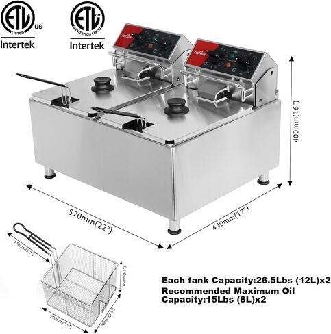 CROSSON ETL Listed 15Lbs Electric Deep Fryer with No-Assembling-Needed Solid Basket,Lid and Height Adjustable Legs for Restaurant Use,120V/1800W Commercial 8L Countertop Deep Fryer in Saudi Arabia