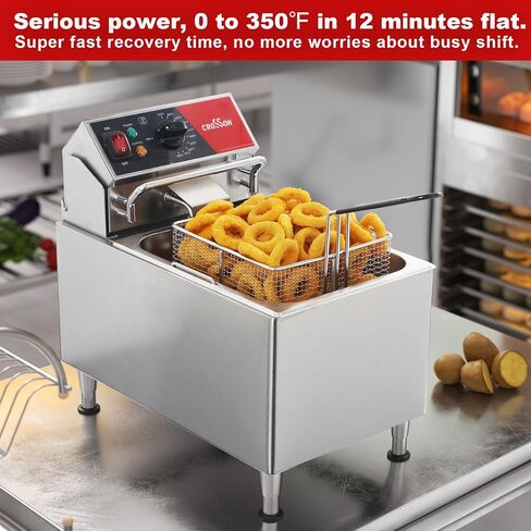 CROSSON ETL Listed 15Lbs Electric Deep Fryer with No-Assembling-Needed Solid Basket,Lid and Height Adjustable Legs for Restaurant Use,120V/1800W Commercial 8L Countertop Deep Fryer in Saudi Arabia