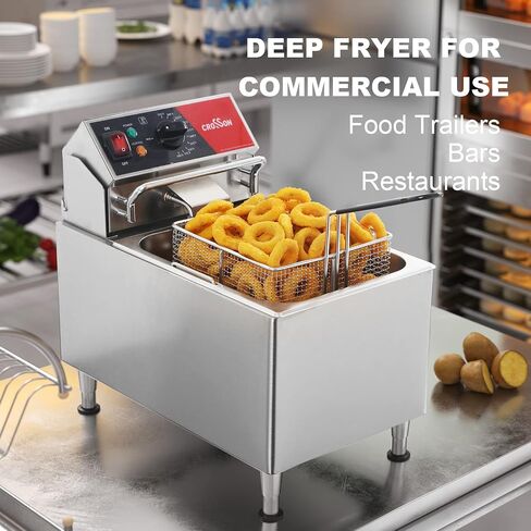 CROSSON ETL Listed 15Lbs Electric Deep Fryer with No-Assembling-Needed Solid Basket,Lid and Height Adjustable Legs for Restaurant Use,120V/1800W Commercial 8L Countertop Deep Fryer in Saudi Arabia