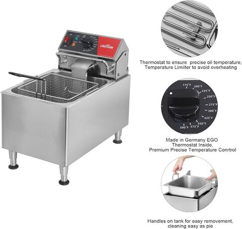 CROSSON ETL Listed 15Lbs Electric Deep Fryer with No-Assembling-Needed Solid Basket,Lid and Height Adjustable Legs for Restaurant Use,120V/1800W Commercial 8L Countertop Deep Fryer in Saudi Arabia