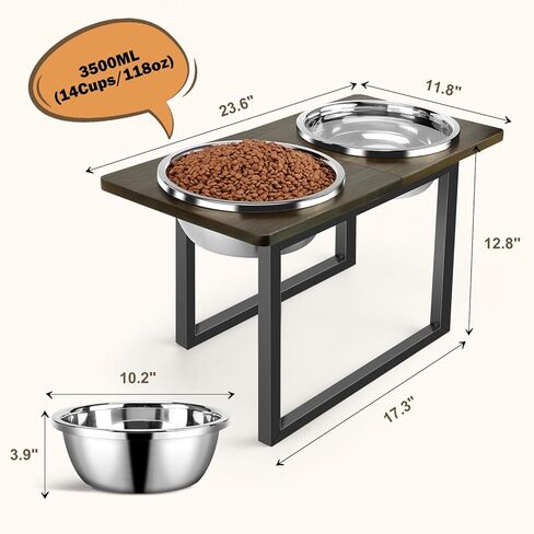 أوعية مرتفعة للكلاب من سيوكو للكلاب الكبيرة، حامل وعاء خشبي كبير جدًا للكلاب مع أوعية طعام ومياه للكلاب من الفولاذ المقاوم للصدأ سعة 3.5 لتر لأقدام كبيرة جدًا غير قابلة للانزلاق (طول 11.8 بوصة، وعاء 118 أونصة) in Kuwait