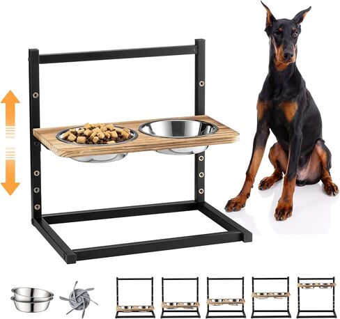 أوعية مرتفعة للكلاب مع وعاءين من الفولاذ المقاوم للصدأ، وعاء مرتفع للكلاب يمكن تعديله إلى 5 ارتفاعات 3.1 بوصة، 9 بوصة، 10 بوصة، 11 بوصة، 12 بوصة حامل وعاء للكلاب الكبيرة والمتوسطة والصغيرة (رمادي) in Kuwait