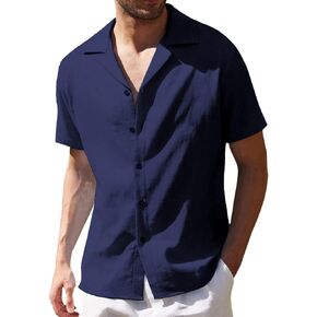 TURETRENDY Men's Camp Shirt Casual Cuban Short Sleeve Button Down Beach Shirts with Pocket