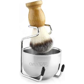 Shaving Set, 3in1 Pure Badger Hair Shaving Brush Natural Solid Wood Handle and Stainless Steel Shaving Stand with Shaving Bowl Dia 3.2 inches for Men Wet Shaving by Anbbas