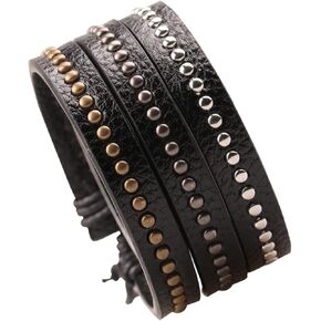 Seaberila PU Leather Bracelet for Men Women Black Punk Cuff Bracelet Skull Bangle Adjustable