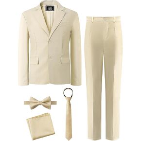 A&J DESIGN Boys 5-Piece Formal Suit Set with Jacket, Dress Pants, Tie, Bowtie and Pocket Square