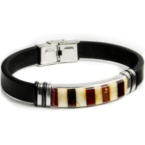 Handmade Baltic Amber Mosaics Bracelet with Leatherette Band, Stainless Steel Clasp, Ideal for 7.4 in Wrist Size, Adjustable, Baltic Amber Jewelry for Women, Men, Unisex