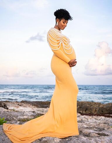 ZIUMUDY Maternity Off Shoulder Photo Shoot Photography Dress Solid Color Baby Shower Dress in Kuwait