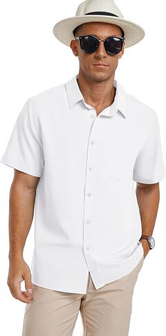 PEGENO Men's Flower Casual Button Down Short Sleeve Hawaiian Shirt in Kuwait