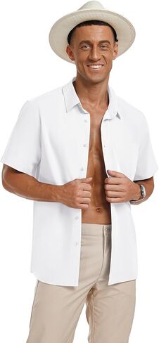 PEGENO Men's Flower Casual Button Down Short Sleeve Hawaiian Shirt in Kuwait