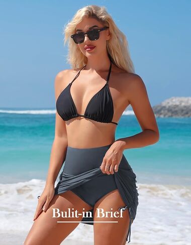 ALove Womens High Waisted Drawstring Swim Skirts Ruched Tummy Control Swimsuit Bottoms in Kuwait