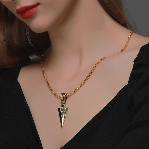 Arrowhead Pendant Necklace, Stainless Steel Spearpoint Necklace for Men Biker Streetwear Costume Jewelry in Kuwait