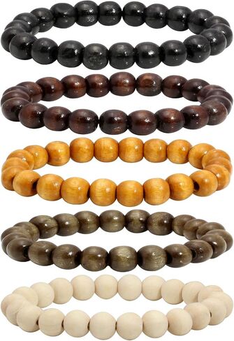 MILAKOO 5 Pcs Wooden Beaded Bracelet Bangle for Men and Women Elastic in Kuwait