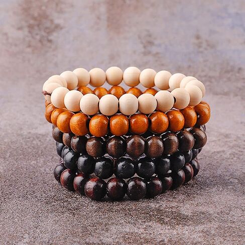 MILAKOO 5 Pcs Wooden Beaded Bracelet Bangle for Men and Women Elastic in Kuwait