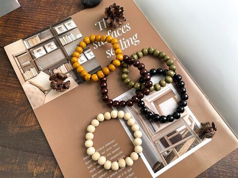 MILAKOO 5 Pcs Wooden Beaded Bracelet Bangle for Men and Women Elastic in Kuwait