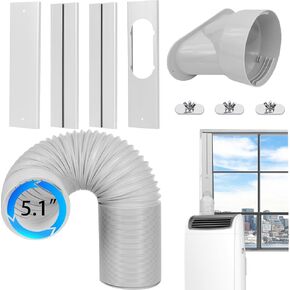 Nihoney Portable Air Conditioner Window Vent Kit with Exhaust Hose 5.1 Inch Diameter, Adjustable 59 Inch Length Exhaust Hose for AC Seal Plate with Universal for Sliding Window.