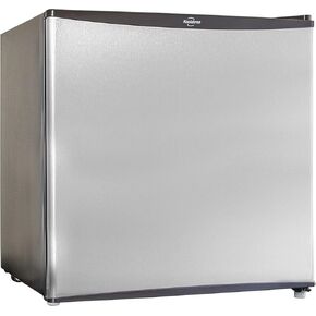 Koolatron Stainless Steel Compact Fridge with Freezer, 1.6 Cubic Feet (44 L) Capacity for Snacks, Frozen Meals, Beverages, Juice, Beer, Den, Dorm, Office, Games Room, or RV