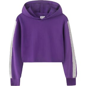 Noomelfish Girls Sparkle Long Sleeve Crop Tops Cropped Hoodies Pullover Sweatshirts (5-14 Years)