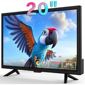 TV 20 inch,Small Kitchen Flat Screen TV with Headphones,HDMI,USB and VGA Ports,DV-12V Cable & AC Adapter for use in Your Bedroom & Caravan (Full View TV)